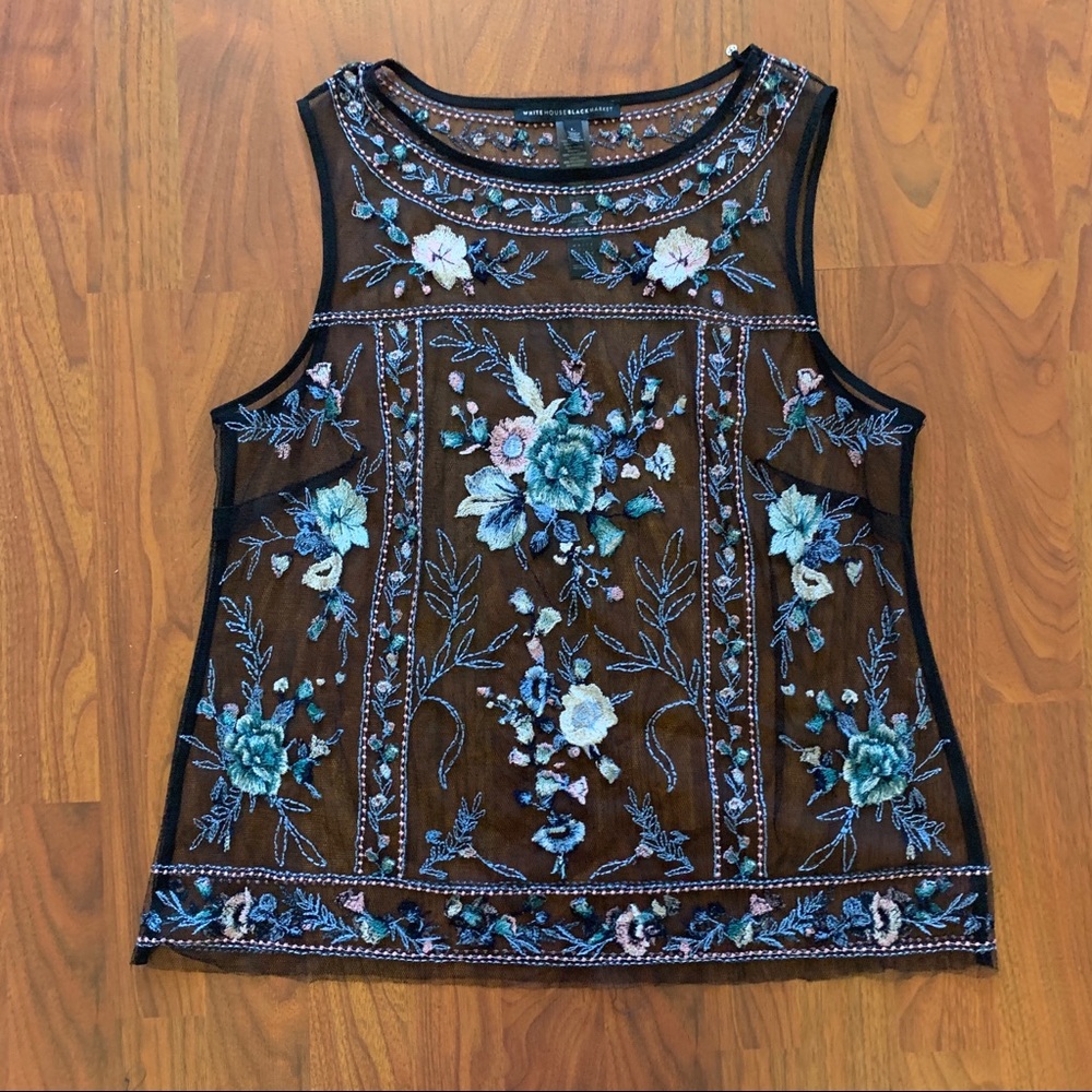 White House Black Market Floral Mesh Tank Top